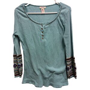 Sundance Aqua Long Sleeve with Embroidered Cuffs